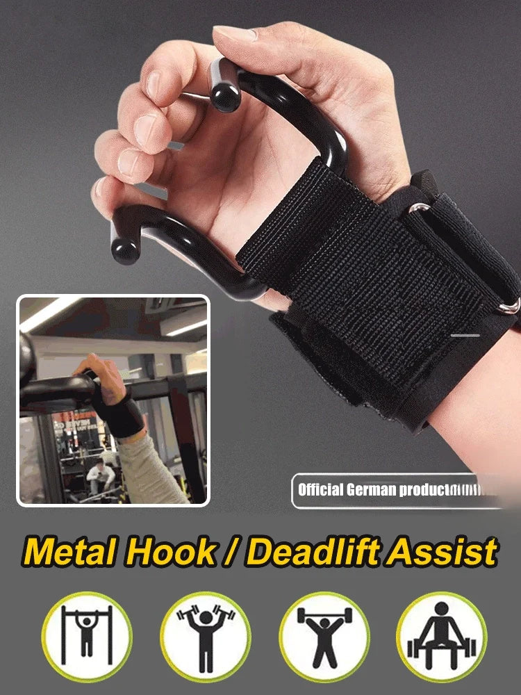 🏋️‍♂️Weight Lifting Rod Hooks Wrist Support 💪 (1 Pair)