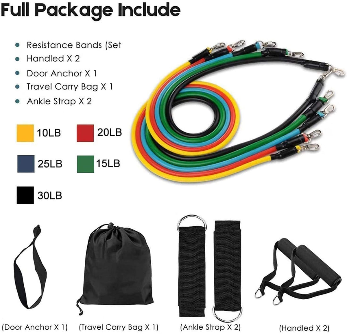 11 Pcs Resistance Bands Set for Exercise, Stretching, & Workout